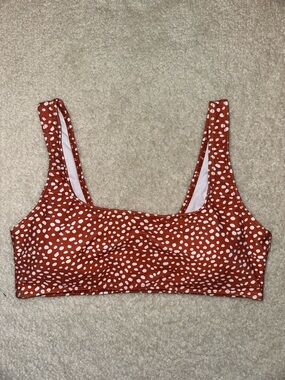 SHEIN Rust Red and White Polka Dot Bikini Top